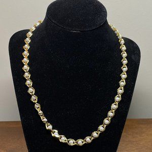 19" Gold Tone Metal & Faux White Pearl Necklace - Excellent Condition